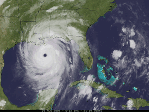 This satellite image shows Hurricane Katrina over the Gulf of Mexico before it slammed into the coast of southeastern United States on Aug. 29.