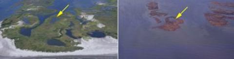 The Chandeleur Islands are about 100 kilometers east of New Orleans. The image on the left was taken in July 2001. The image on the right was taken on Aug. 31, 2005, 2 days after Hurricane Katrina. High water created by the storm surge and large waves submerged the islands, stripped sand from the beaches, and eroded large sections of the marsh. There are very few recognizable landforms left.